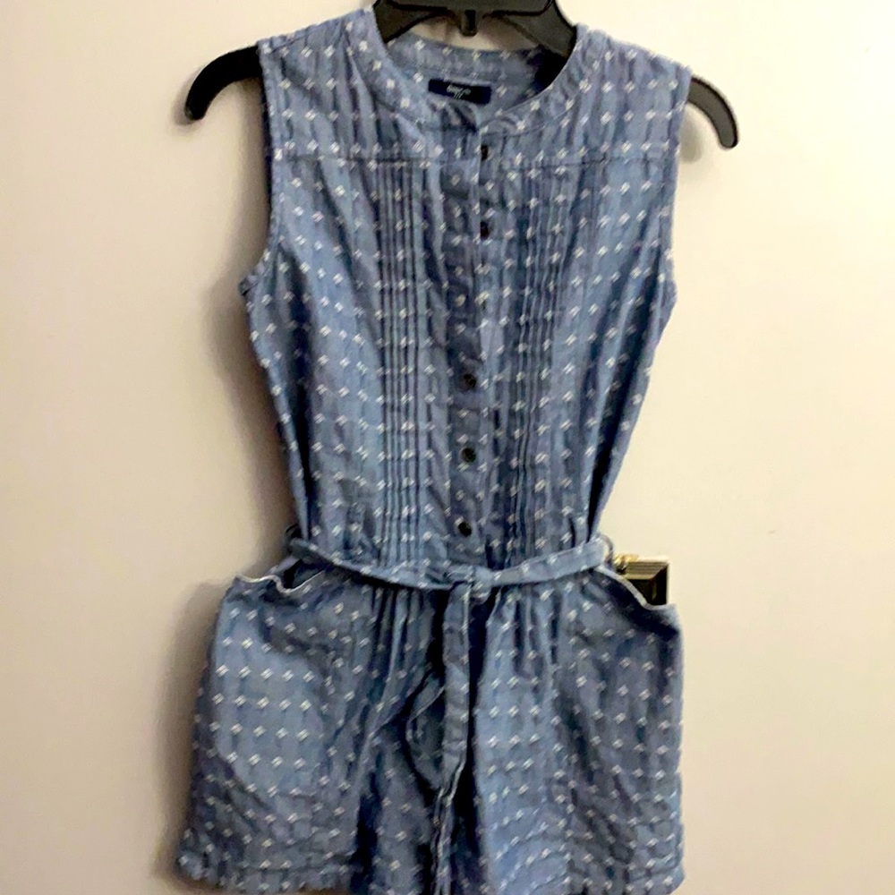 Girls blue and white romper with belt and pockets